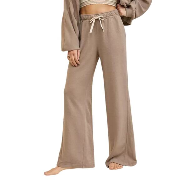 aerie Pants - Aerie Soft Life Pants Womens L Beige Wide Leg High Rise Weekend Casual Lounge